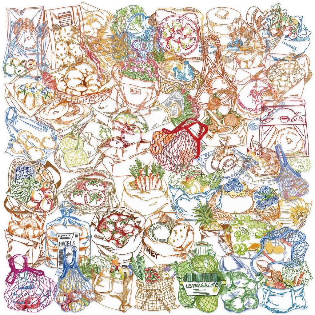 50 pegatinas impermeables de P - Food Snacks Drawing reseña y precio